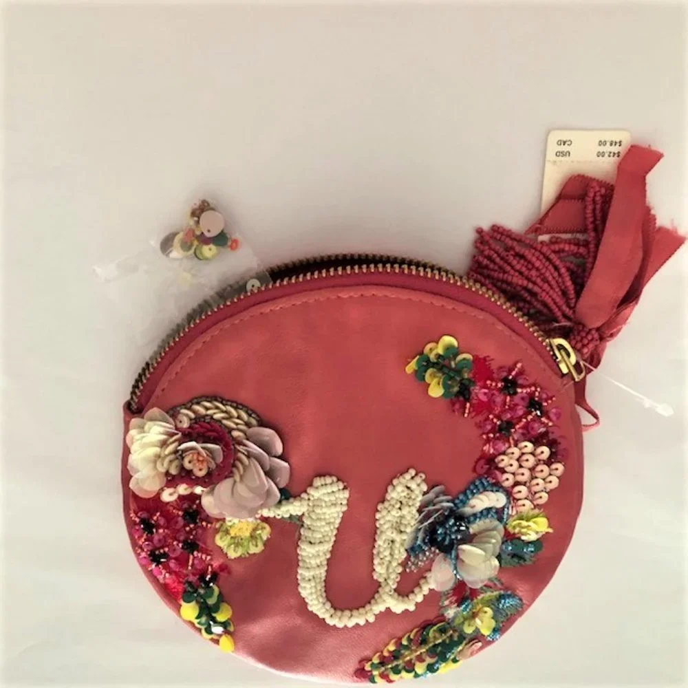 U Embellished Leather Monogram Pouch by Anna Harlow Rosso from Anthropologie NTW